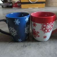 YT-blue red high snowflake stock ceramic mugs and cups,snowflake cups christmas cups