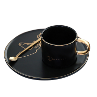 Ceramic luxury black coffee cups with gold handle